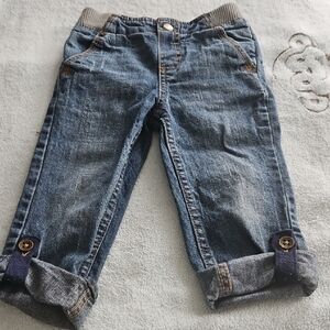 Kids Elastic-Waist Blue Denim Jeans with Roll-Cuff Detail